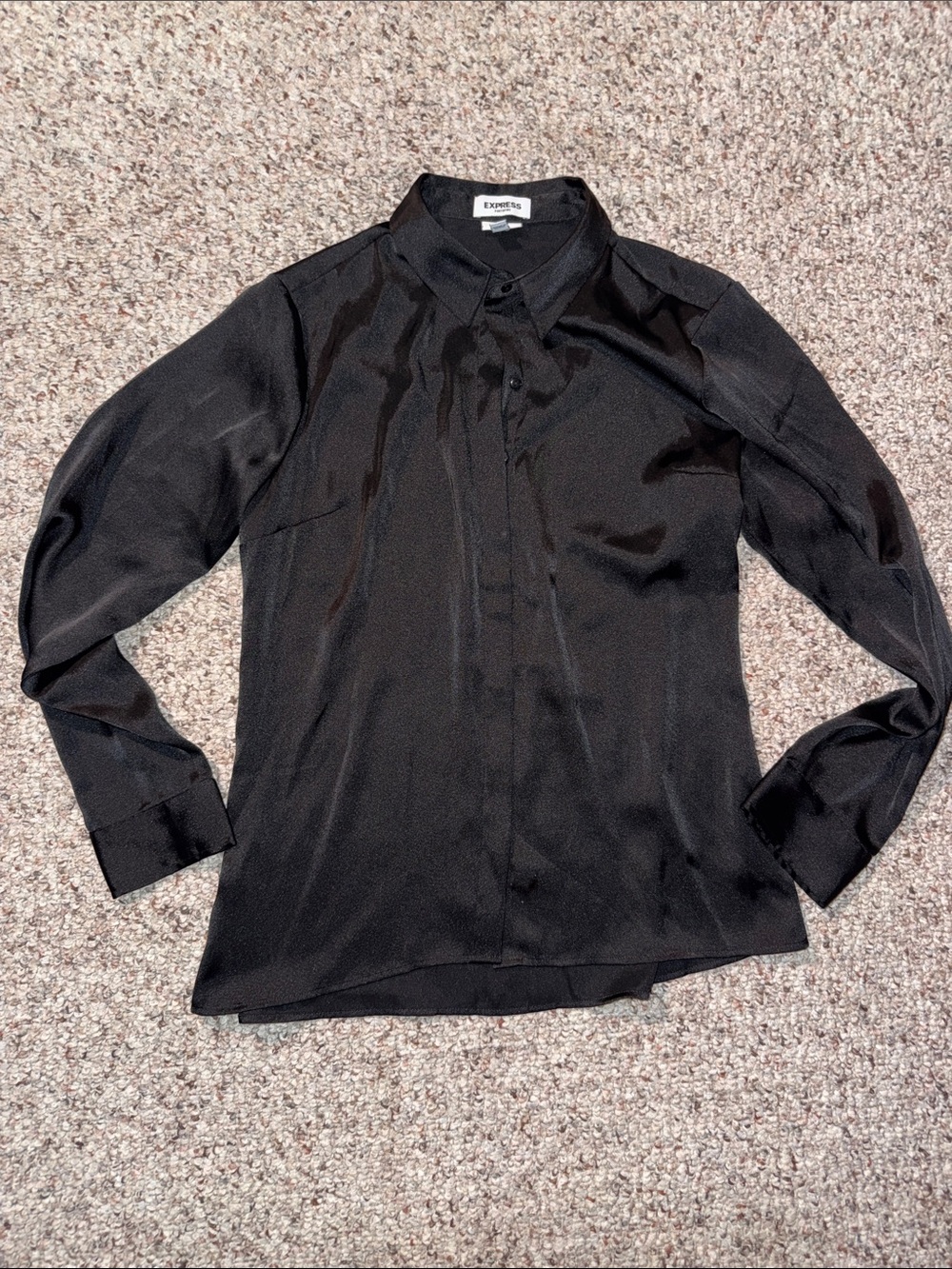 Express Black Satin Slim Portofino Shirt